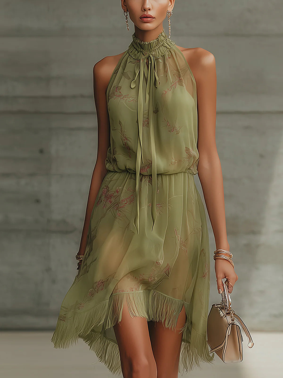 Olive Floral Halter Dress