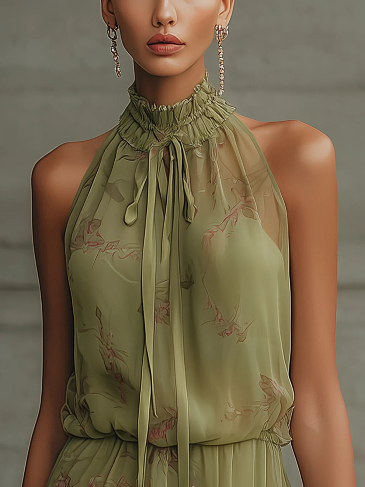 Olive Floral Halter Dress
