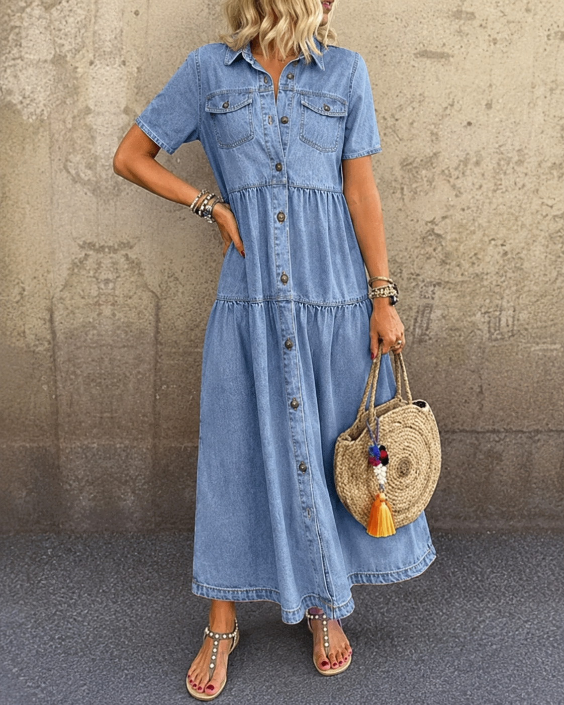 Grace™ | Belly-covering Midi Dress with Buttons