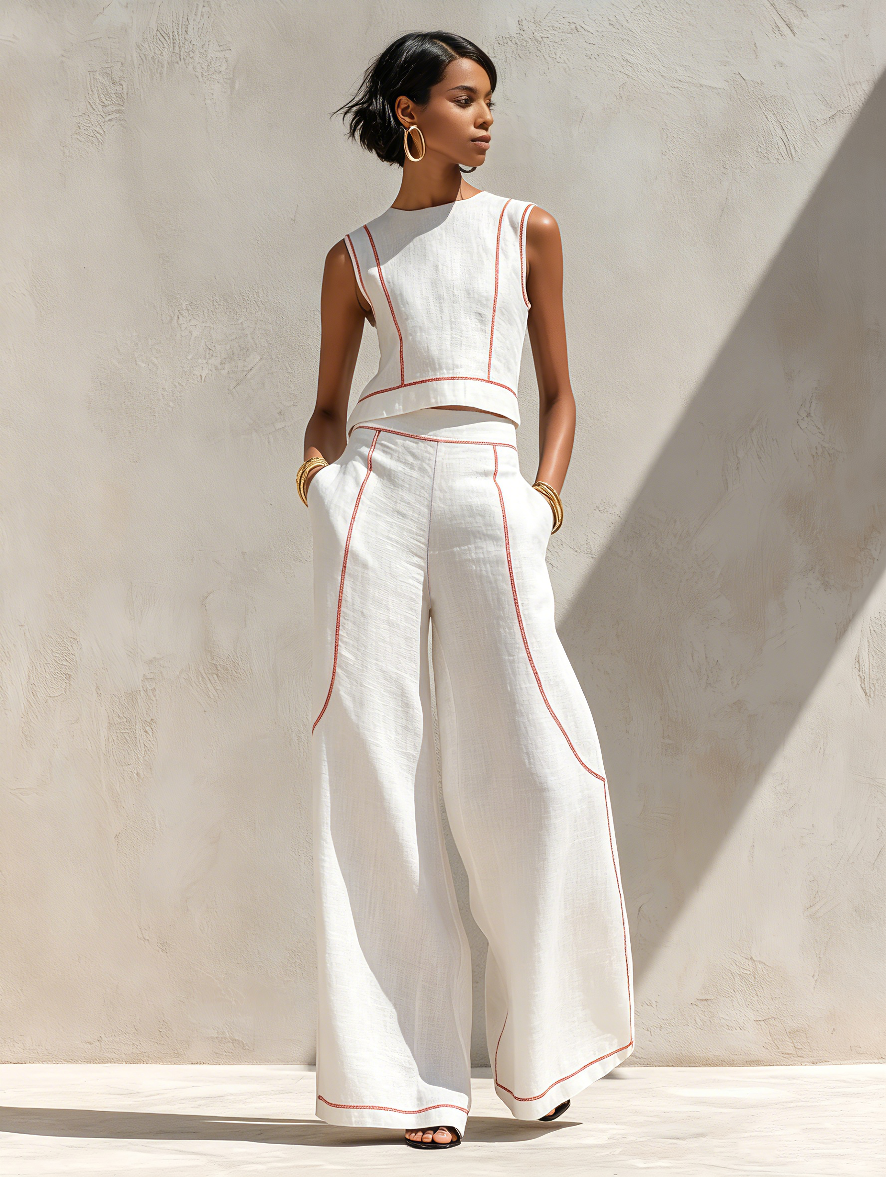 Pants set with contrasting stitching