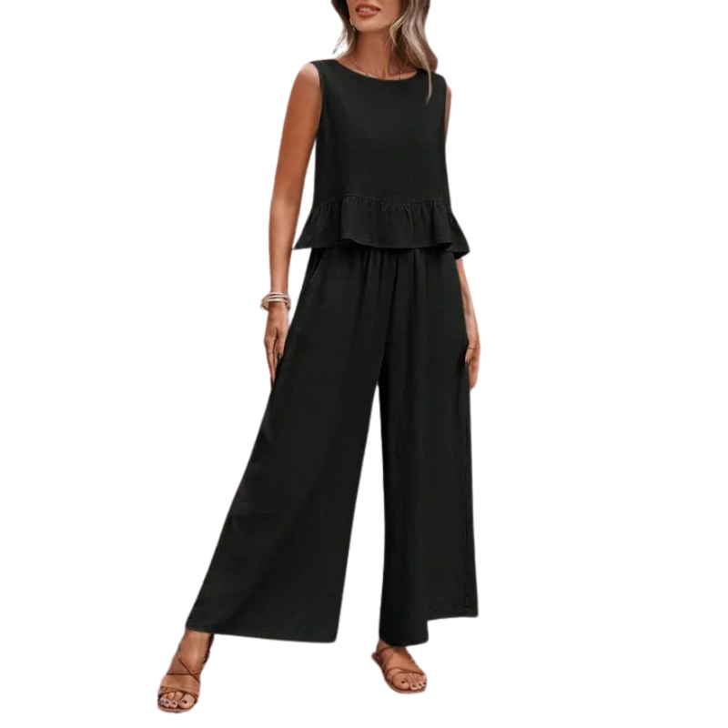 KAREN™ – Women's tank top with ruffles at the hem and wide-leg pants