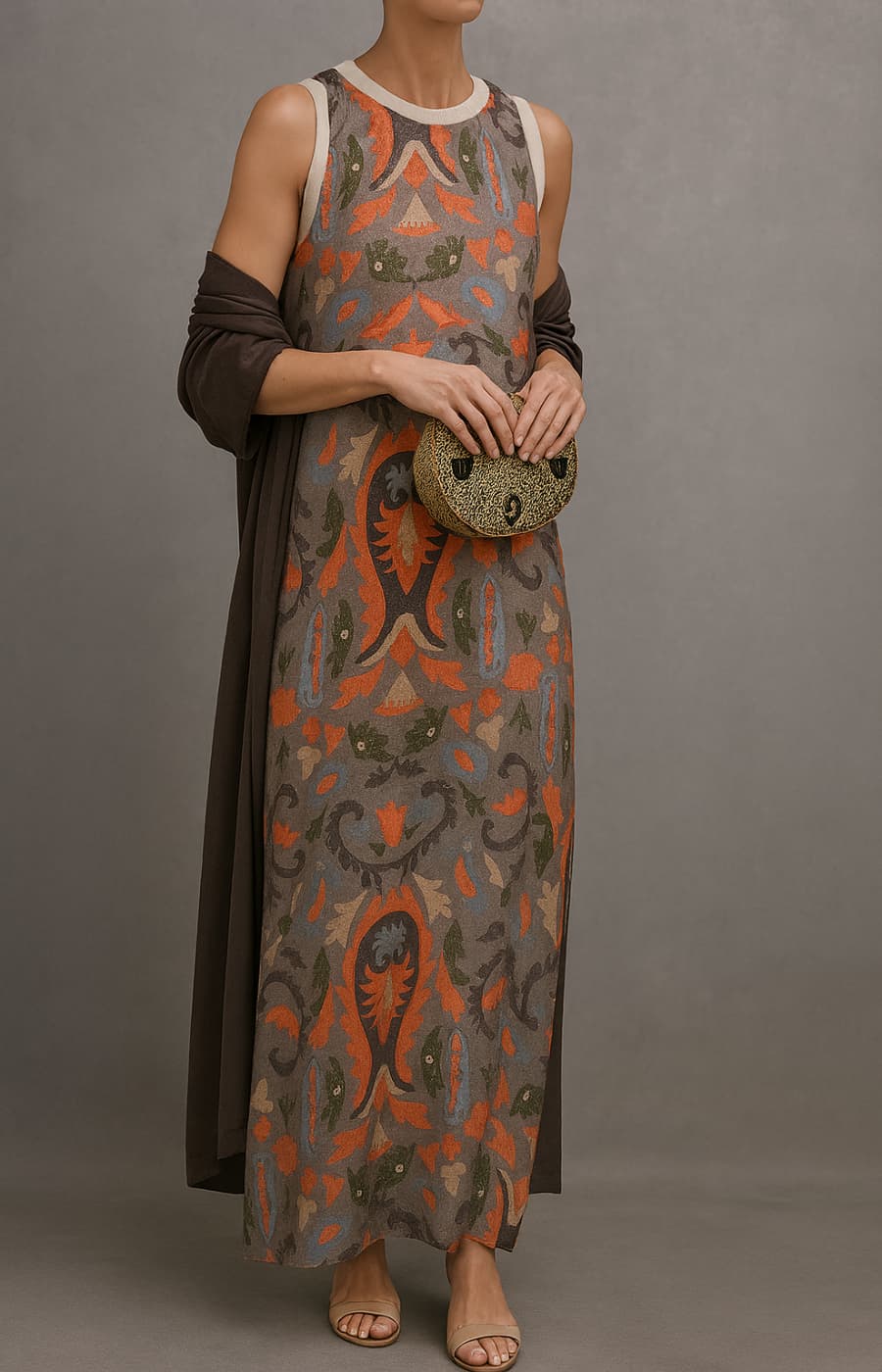 Elina | Printed maxi dress set with matching cardigan