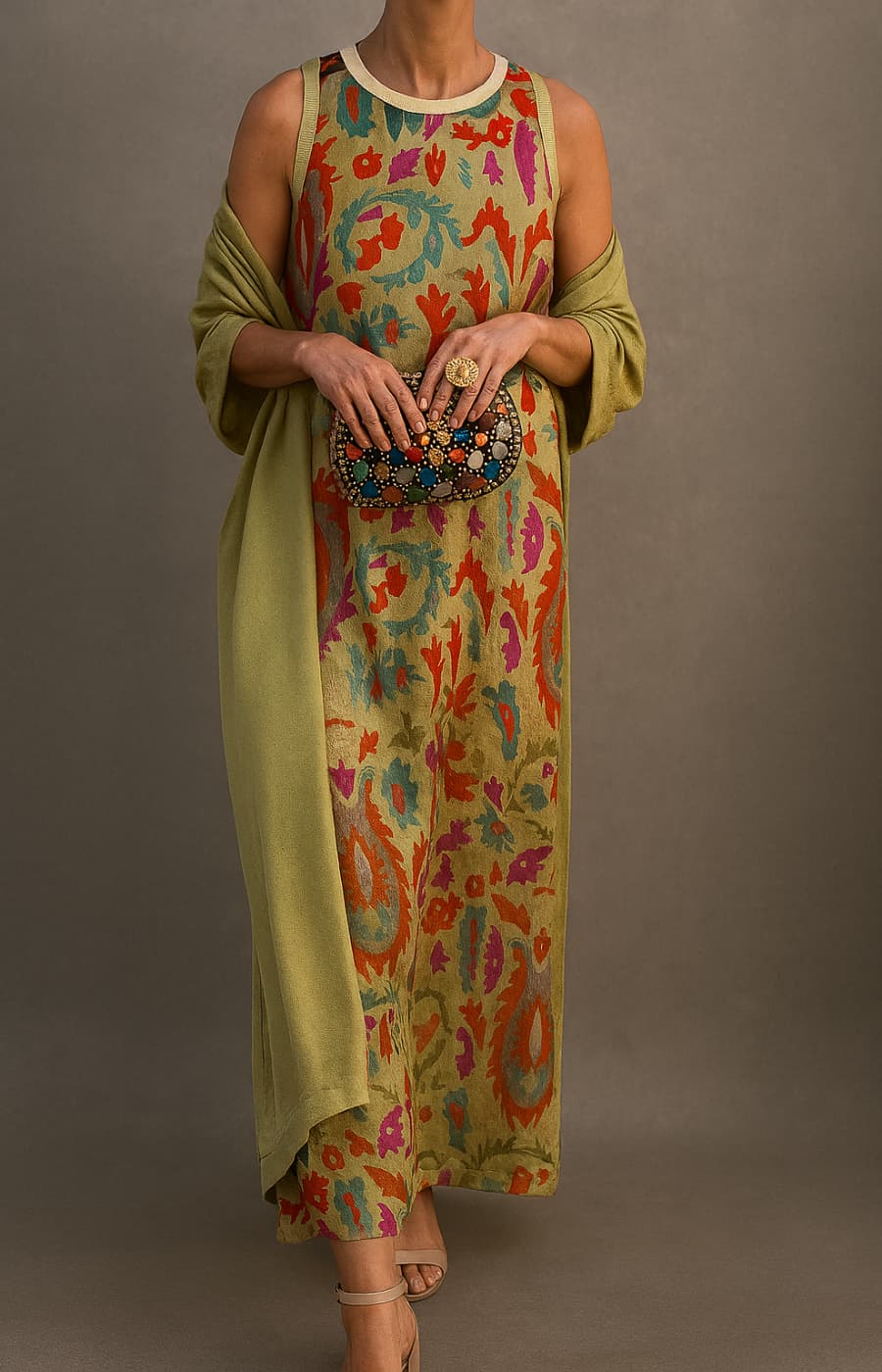 Elina | Printed maxi dress set with matching cardigan