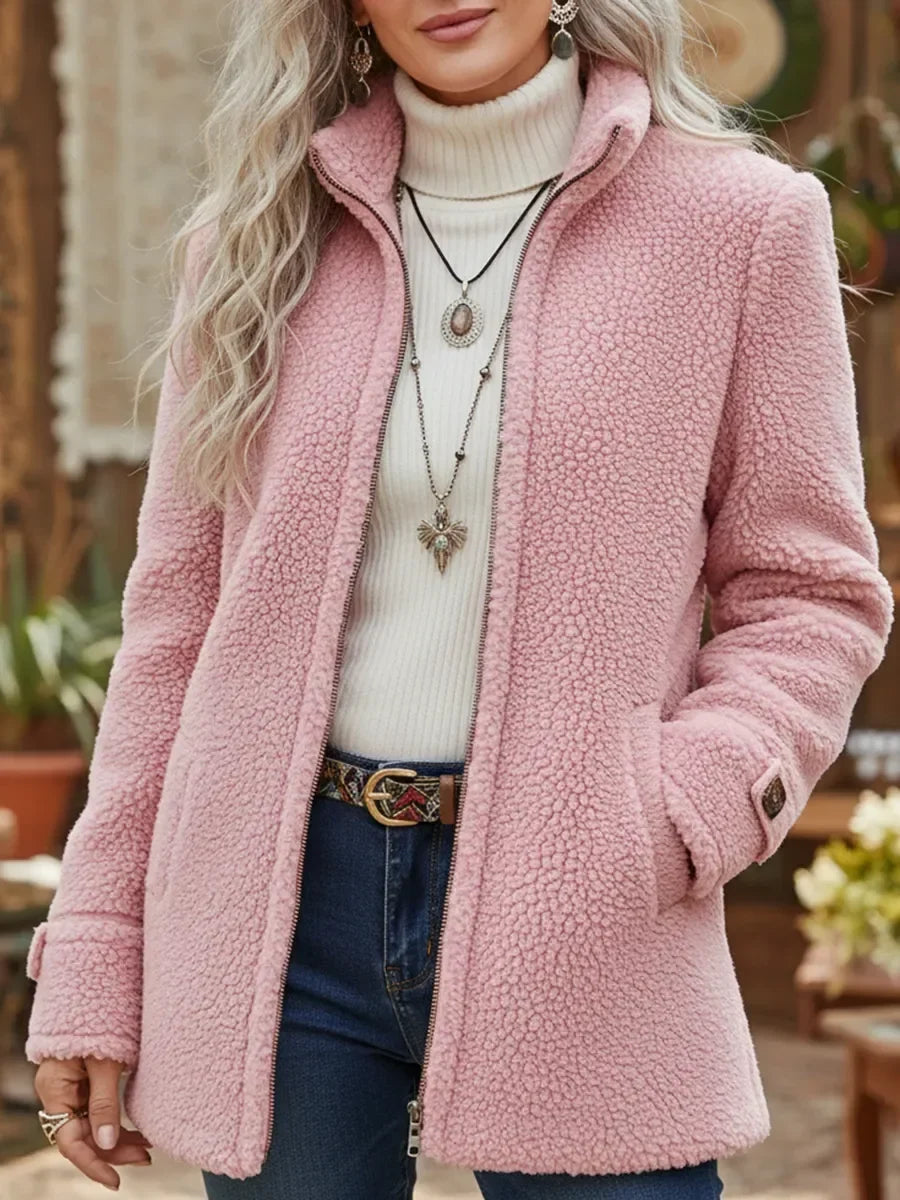 Lena - Full-Zip Lambswool-Feel Stand Collar Jacket