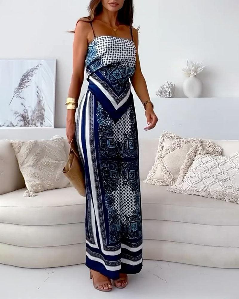 Helen | Vacation Ready Stylish Lace-Up Vest & Pants Two-Piece Set Dress