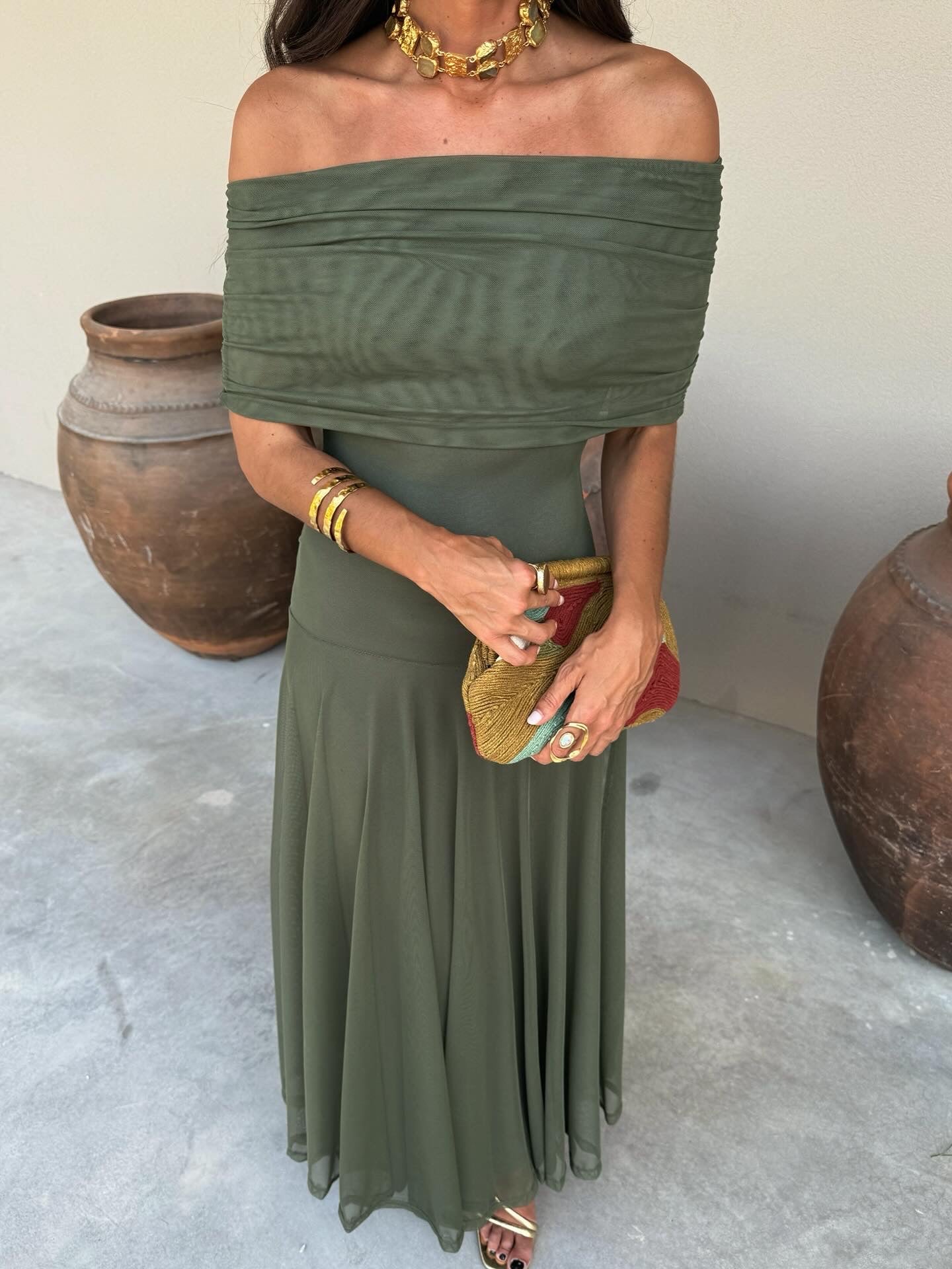 Elegant strapless mesh dress