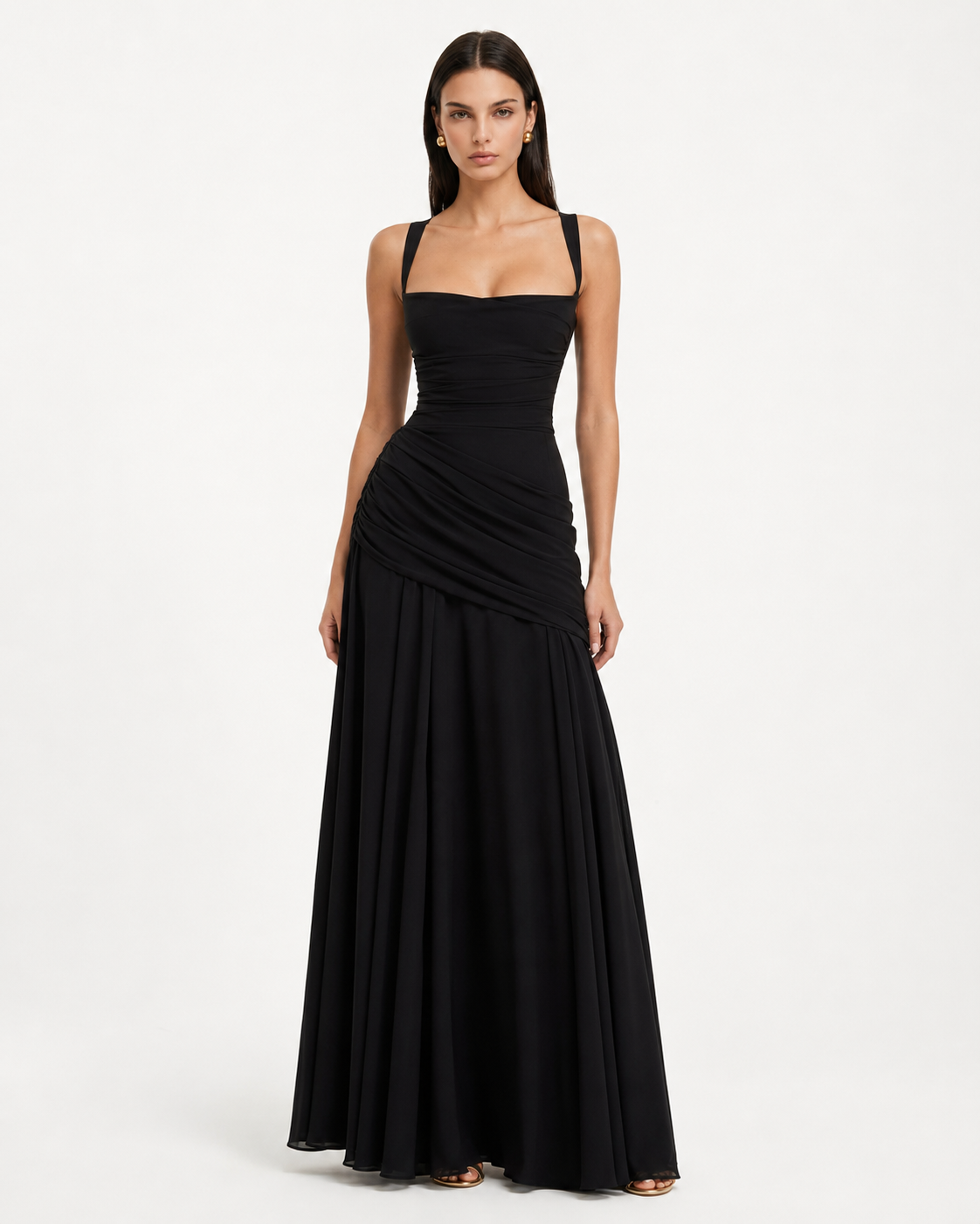 ENIE | Maxi dress with a gathered, square neckline