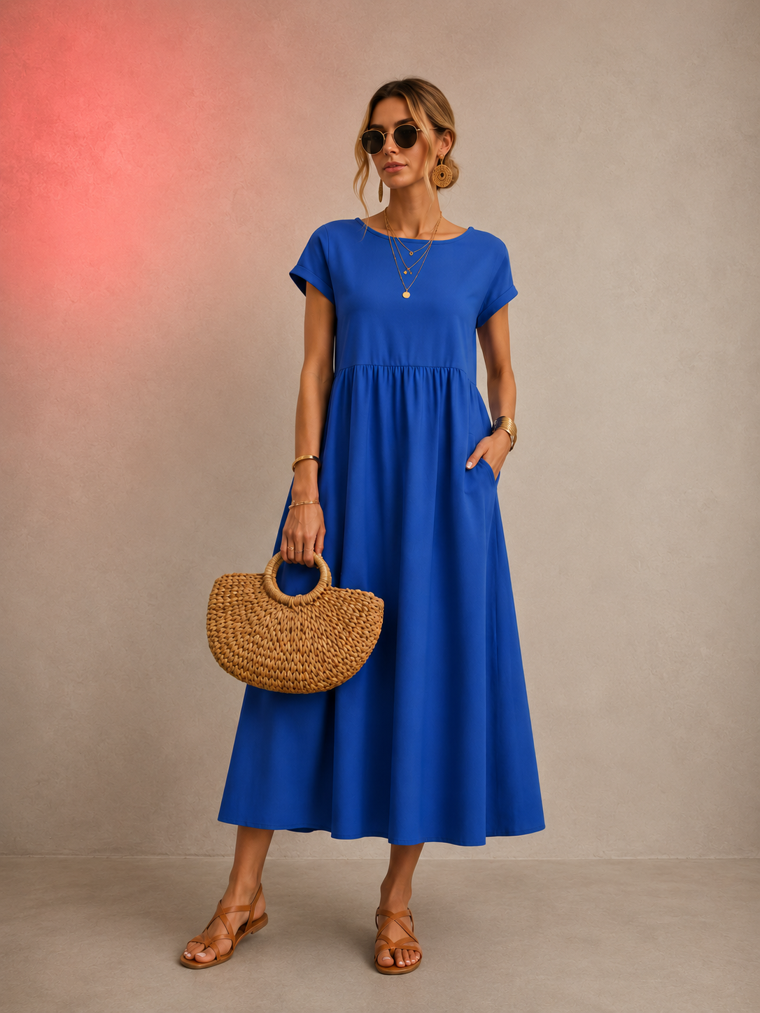 BREEZY COTTON-LINEN POCKET DRESS