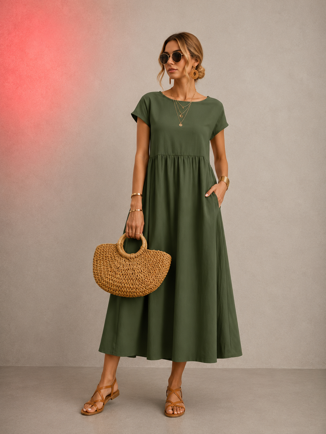 BREEZY COTTON-LINEN POCKET DRESS