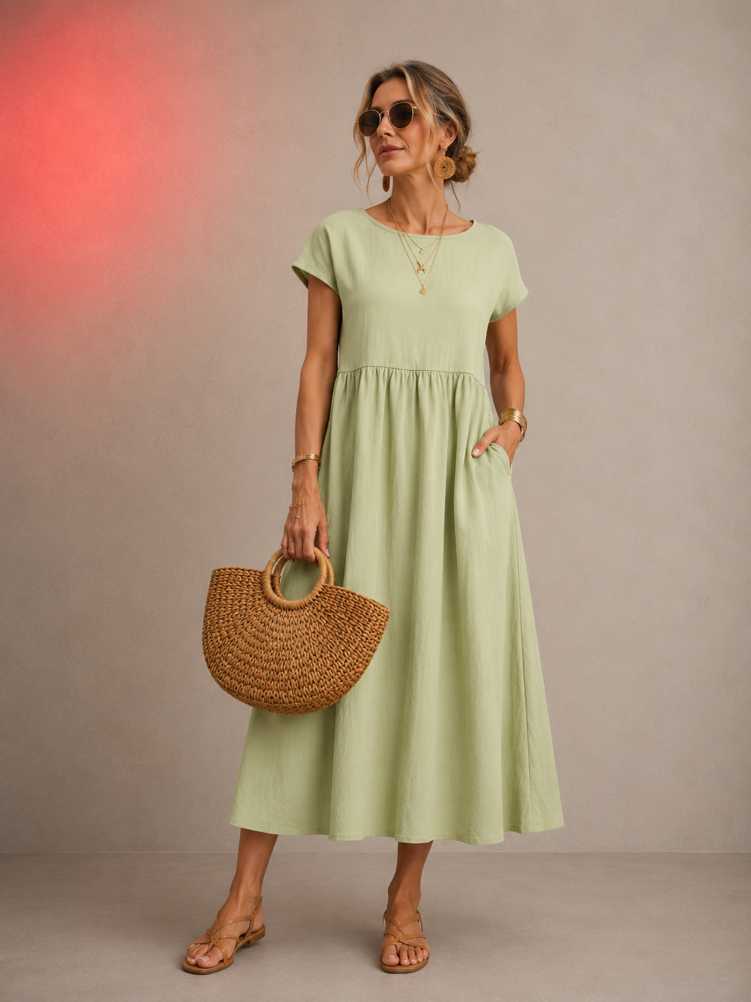 BREEZY COTTON-LINEN POCKET DRESS