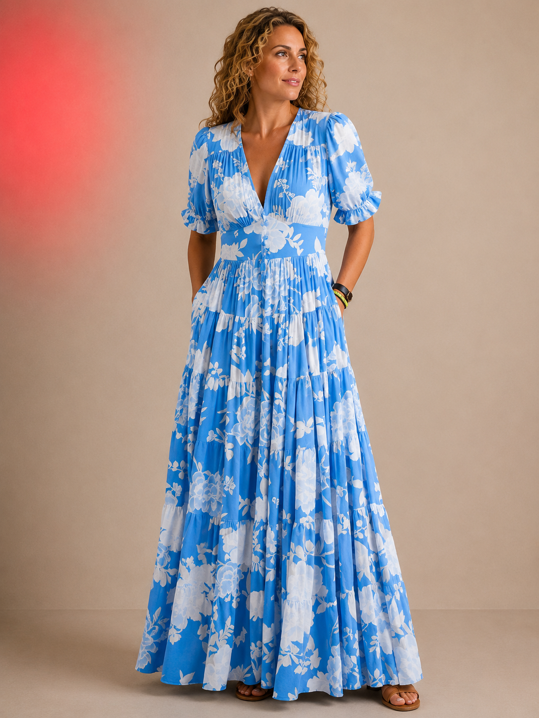 Catrisa™ - Floral Print V-neck Pocket Dress