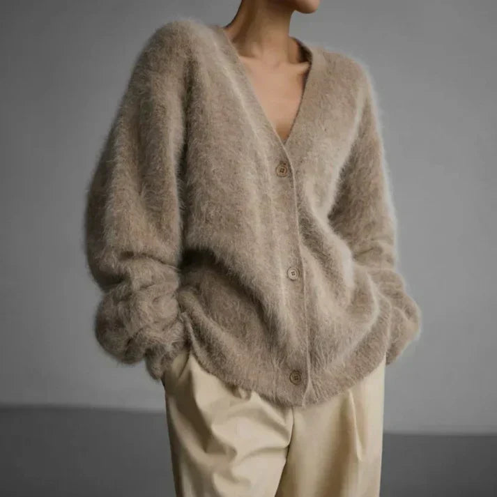 Mia | Fluffy Knit V-Neck Cardigan
