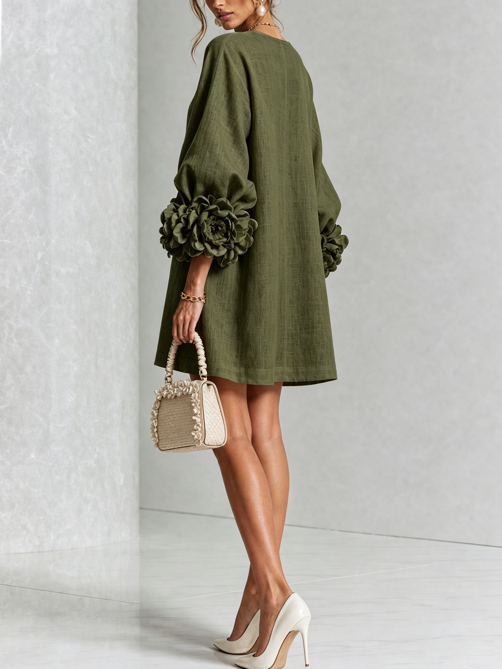 Floral Button-down Mini Dress With Striking Floral Cuffs