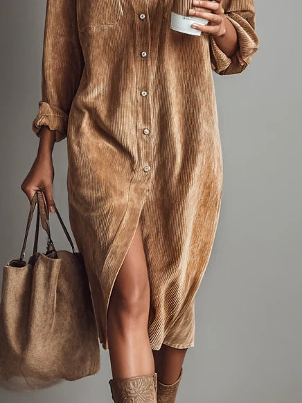 Arial Midi Dress with Double-Breasted Pockets and a Single Button