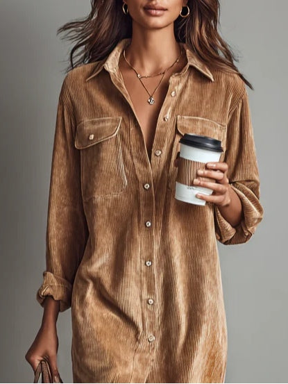 Arial Midi Dress with Double-Breasted Pockets and a Single Button