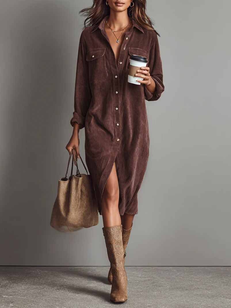 Arial Midi Dress with Double-Breasted Pockets and a Single Button