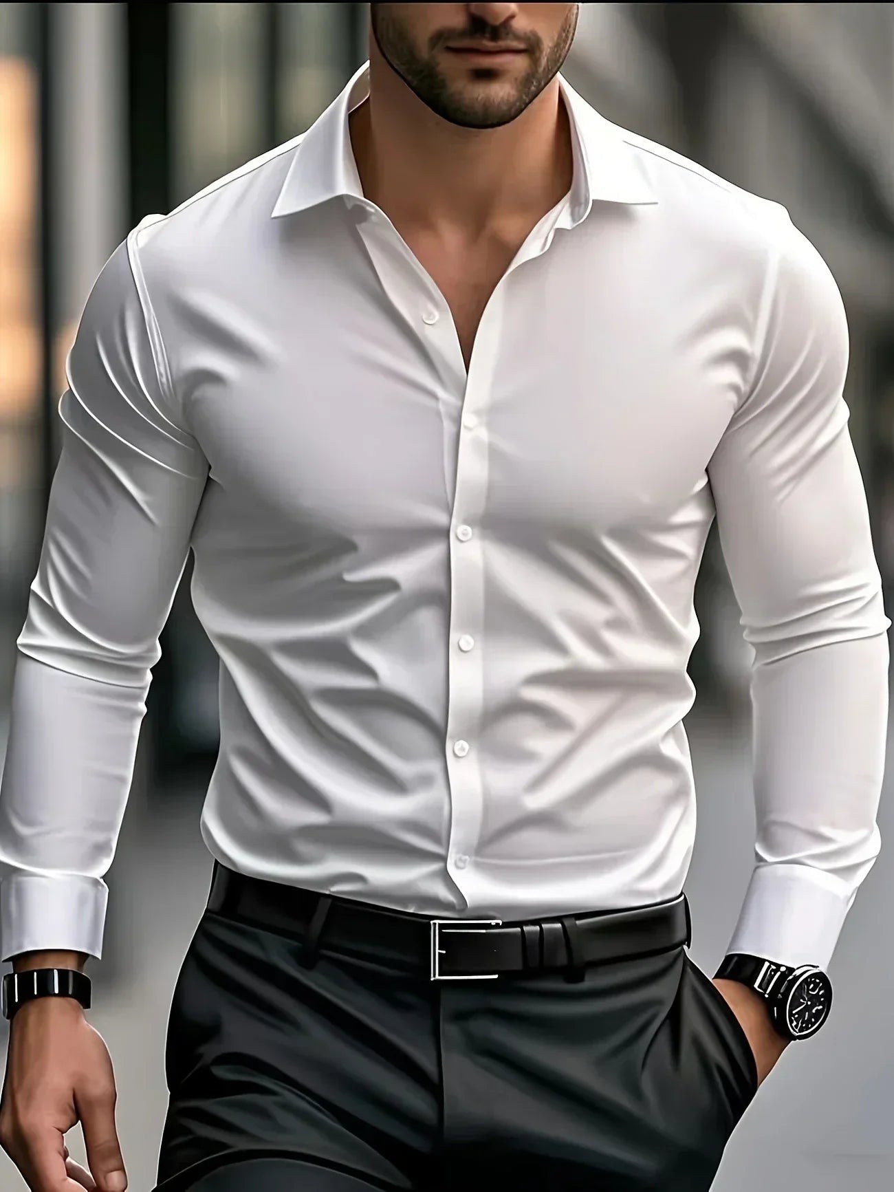 Hunter | Elegant Long Sleeve Button-Up Shirt
