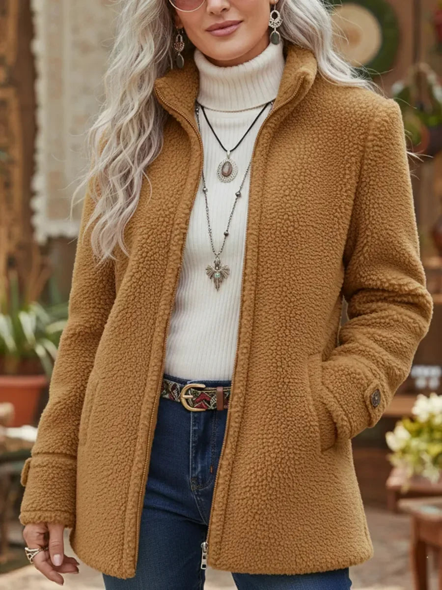 Lena - Full-Zip Lambswool-Feel Stand Collar Jacket