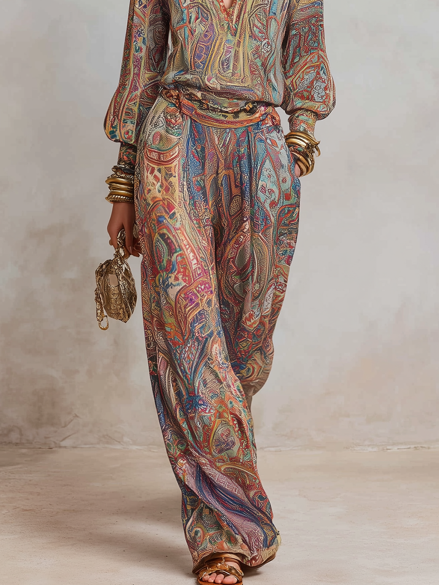 Beautiful pantsuit with wide legs and a paisley print