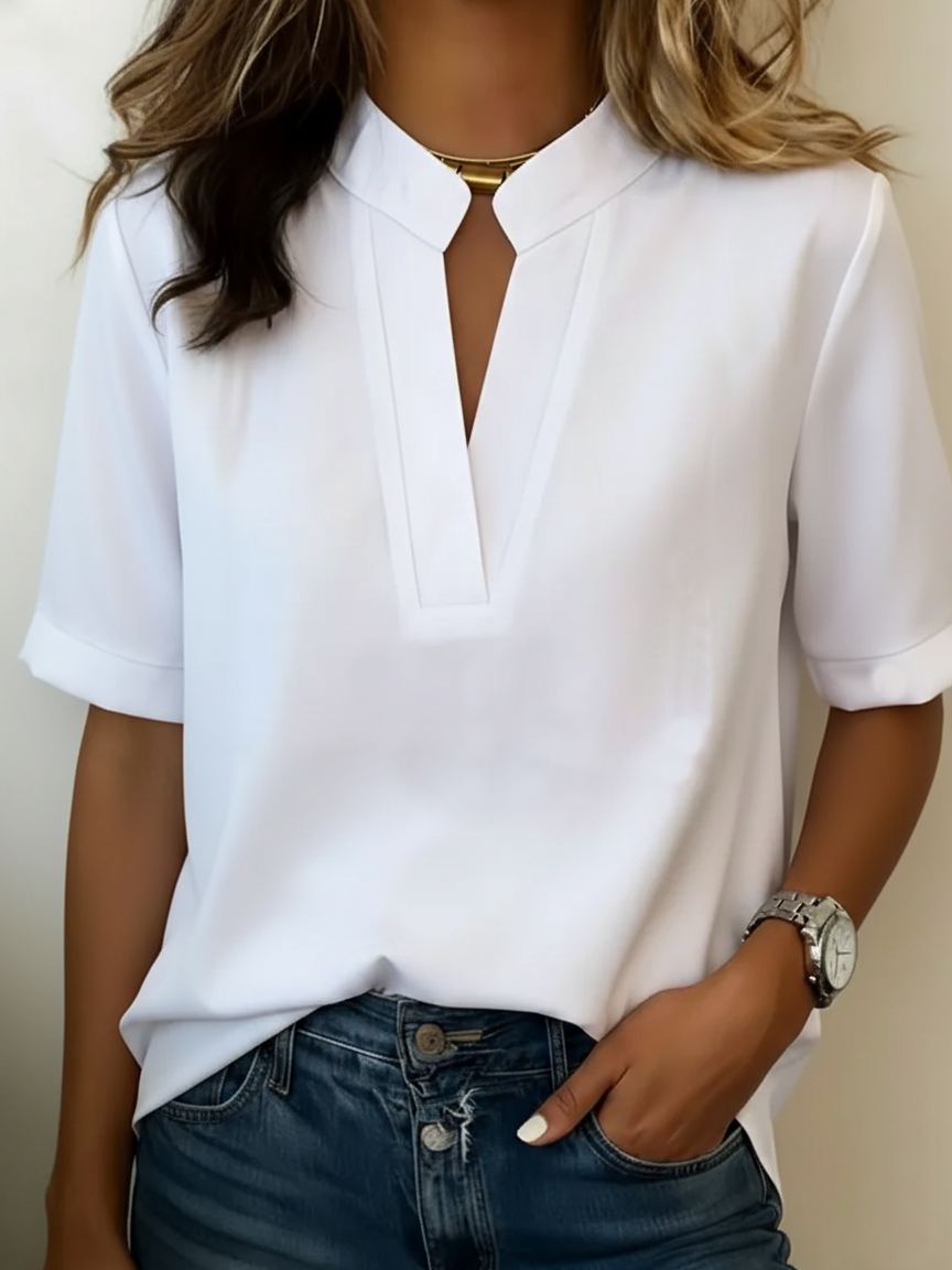 Margaux | Chic Blouse with a V-Neck and Gold Accents