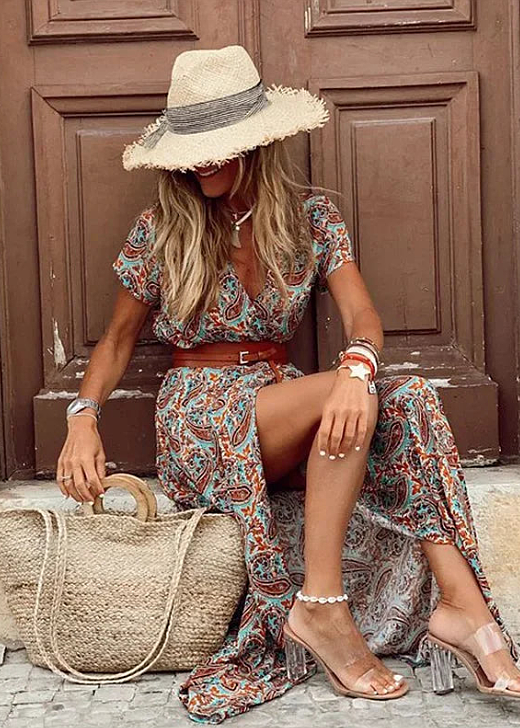 Sienna Airy Boho Maxi Dress With Matching Belt