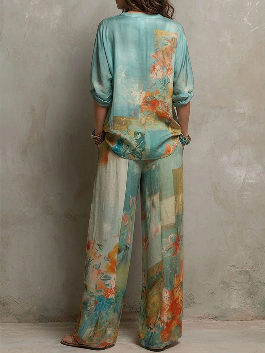 Clara | Floral Wide-Leg Two-Piece Set