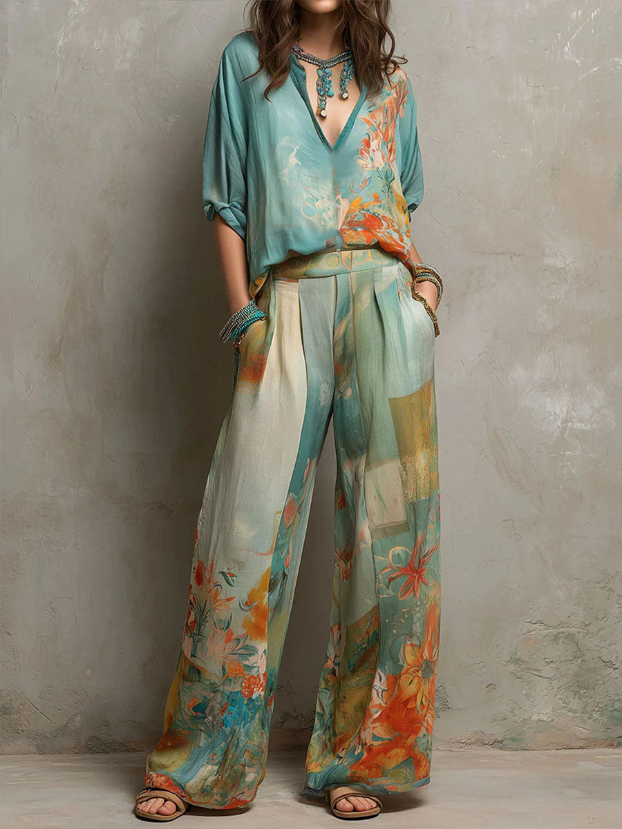 Clara | Floral Wide-Leg Two-Piece Set