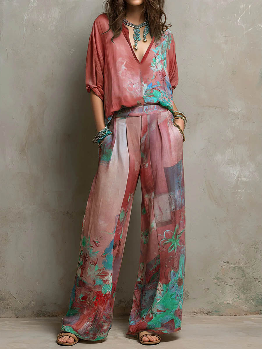 Clara | Floral Wide-Leg Two-Piece Set