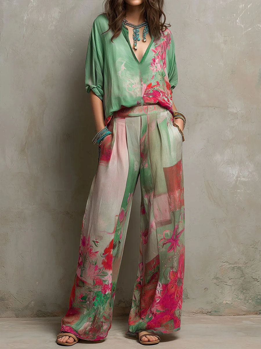 Clara | Floral Wide-Leg Two-Piece Set