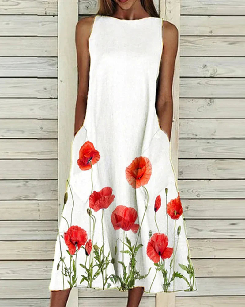 Zoey - Ladies summer midi dress with floral pattern