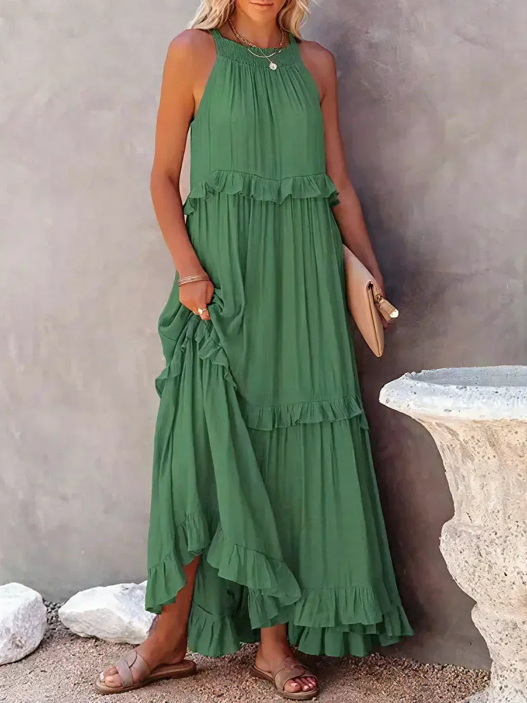 Lorena | Halterneck Dress With Ruffles and Pockets