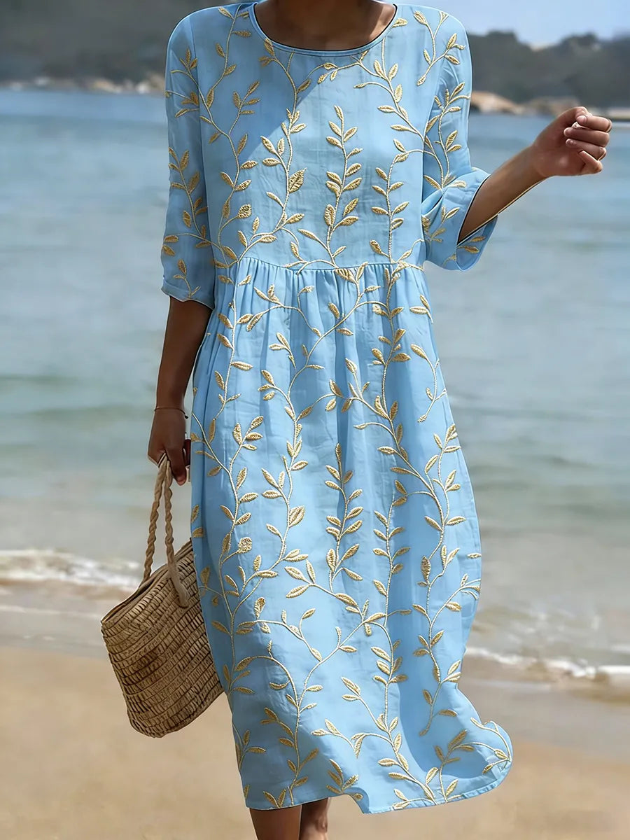 Natalie | Midi dress with floral print and crew neck