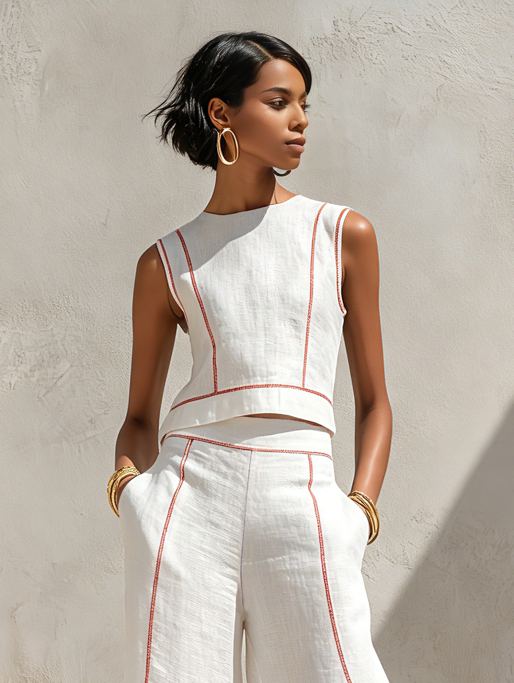 Pants set with contrasting stitching