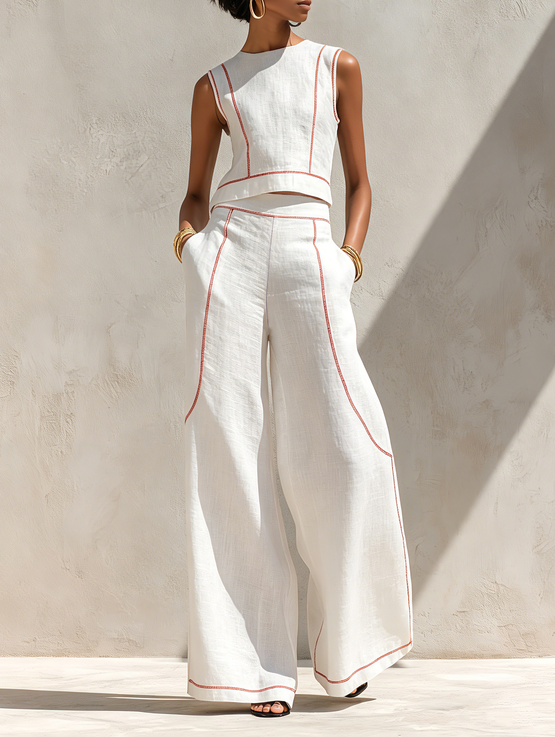 Pants set with contrasting stitching
