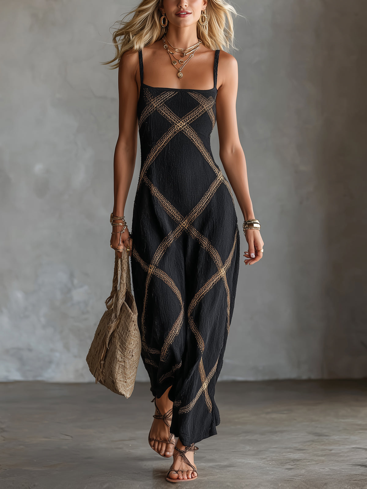 Eleonore Long Dress with Geometric Pattern