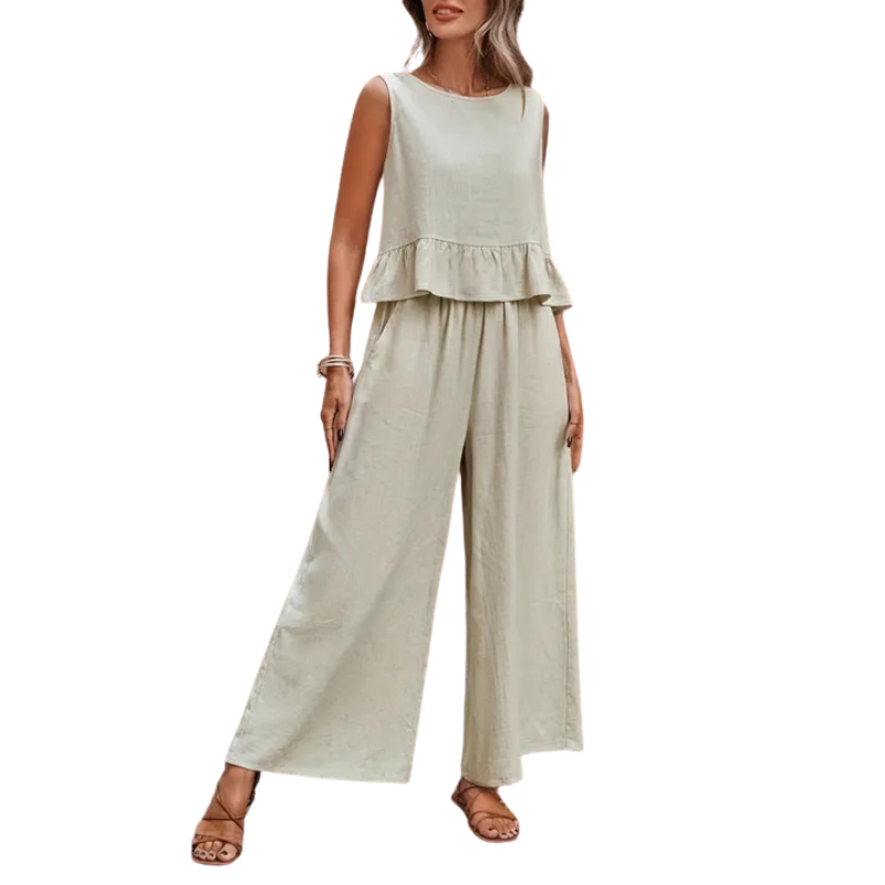 KAREN™ – Women's tank top with ruffles at the hem and wide-leg pants