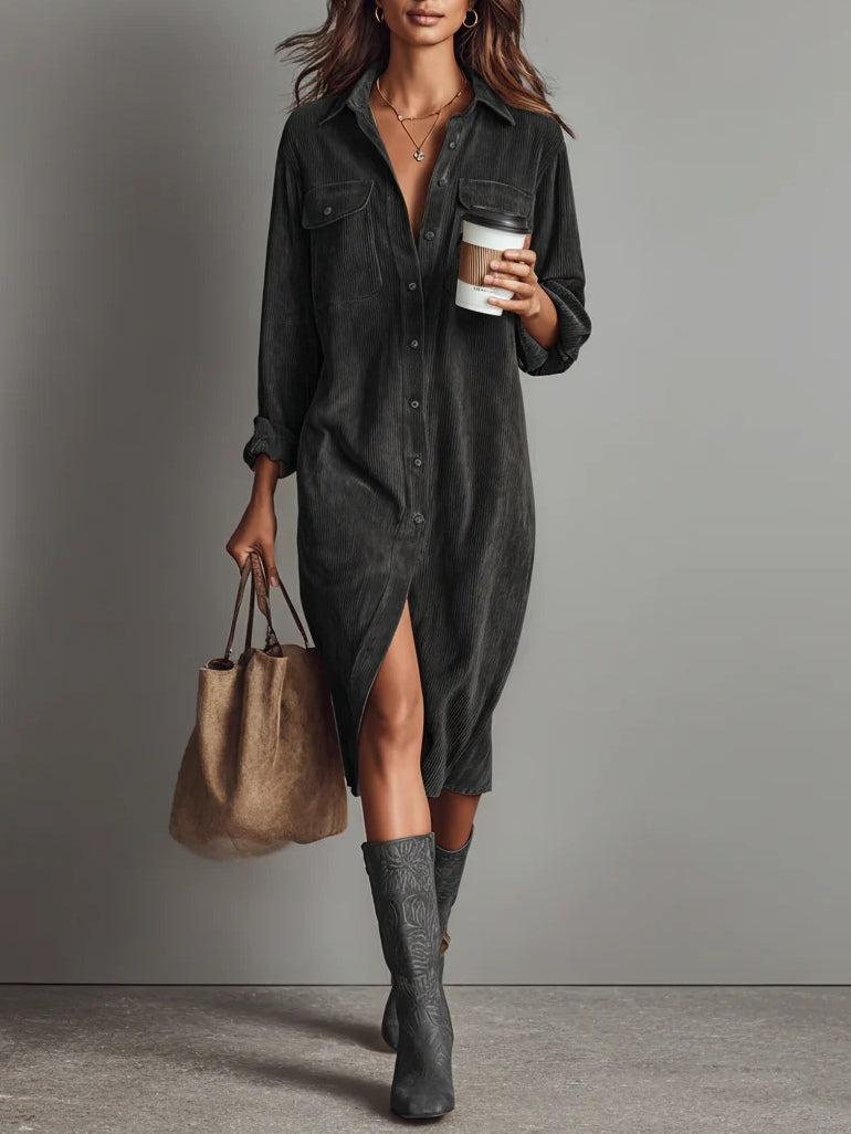 Arial Midi Dress with Double-Breasted Pockets and a Single Button