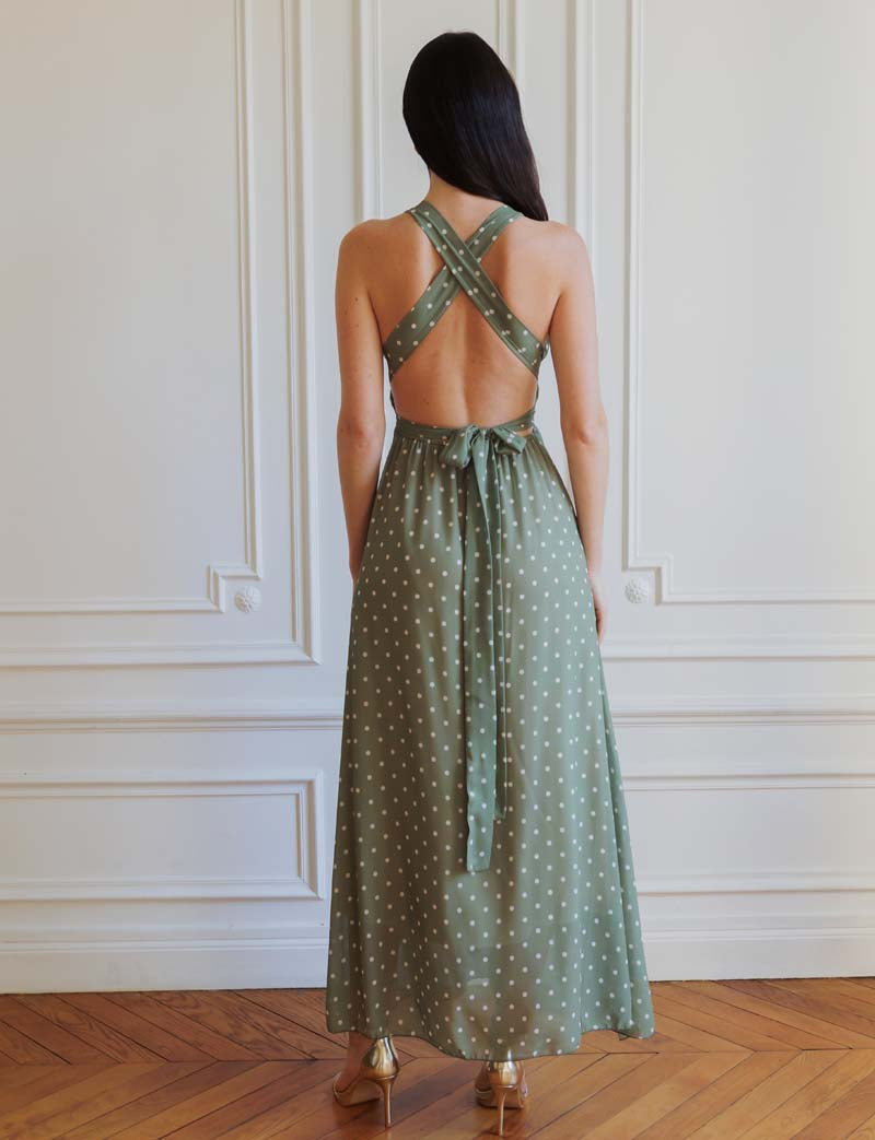 Orlina olive-green polka-dot dress