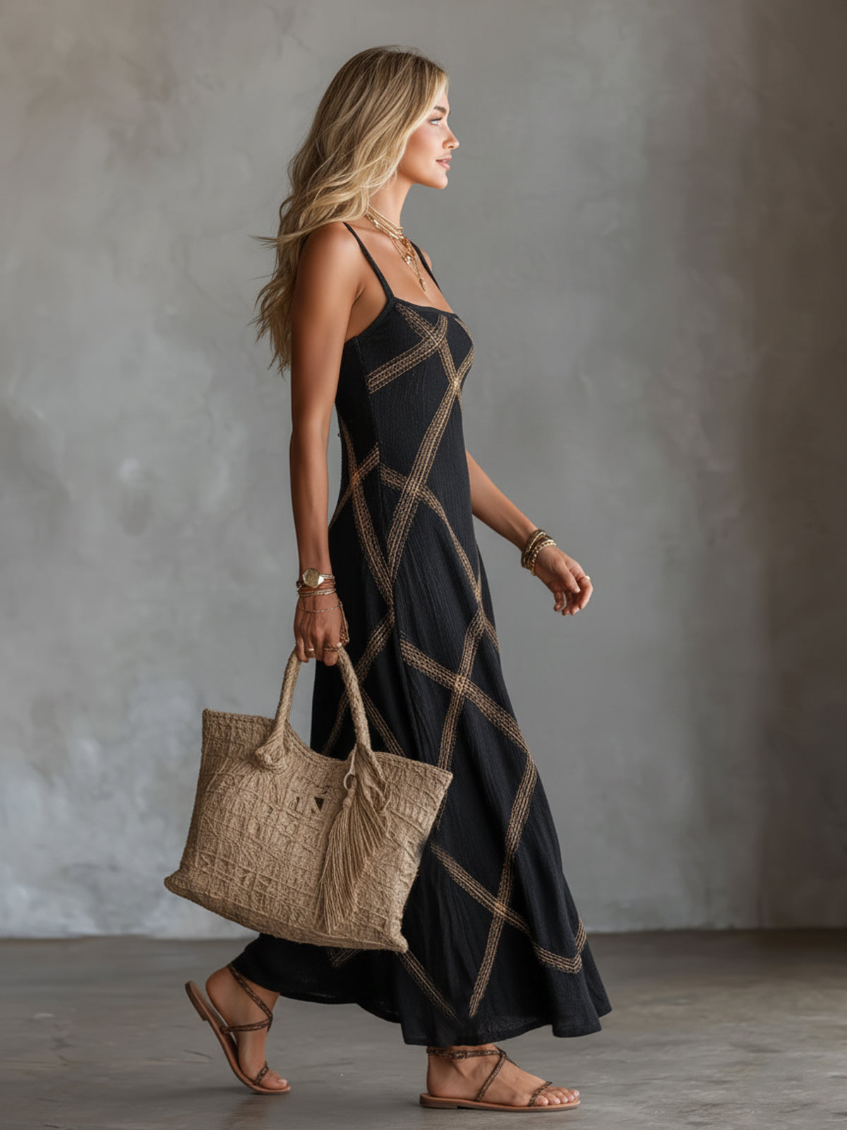 Eleonore Long Dress with Geometric Pattern