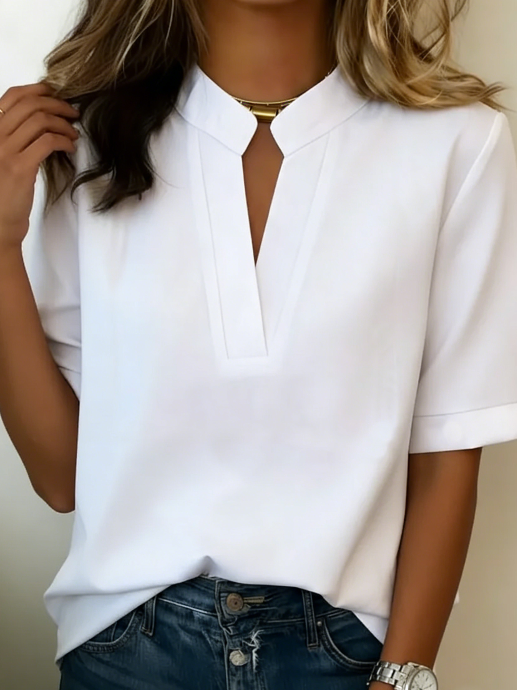Margaux | Chic Blouse with a V-Neck and Gold Accents