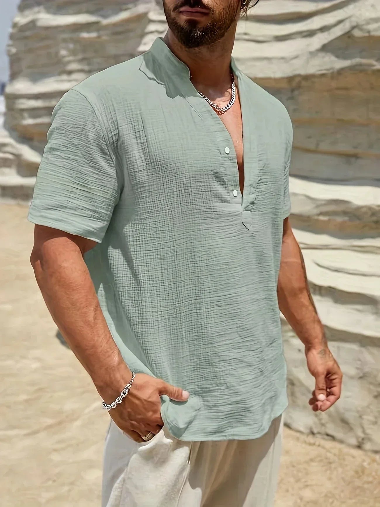 Christian | Elegant Summer Shirt with High Collar