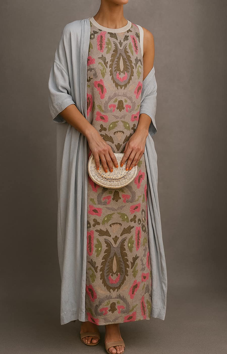 Elina | Printed maxi dress set with matching cardigan