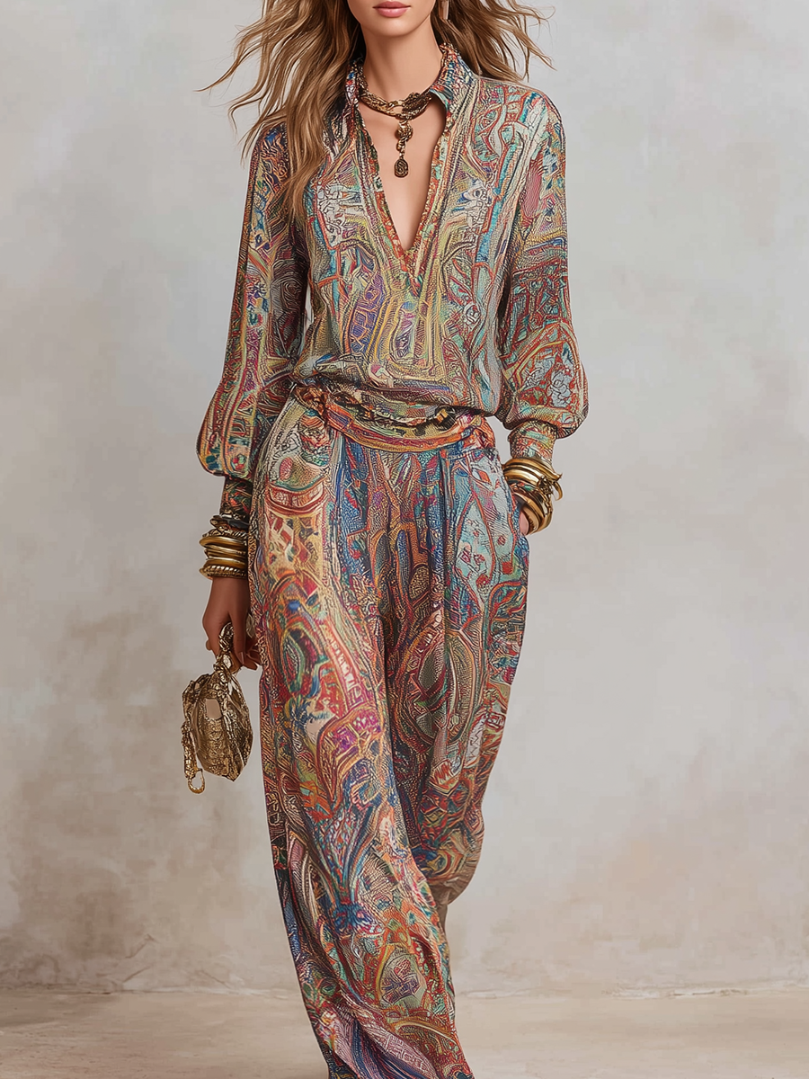 Beautiful pantsuit with wide legs and a paisley print