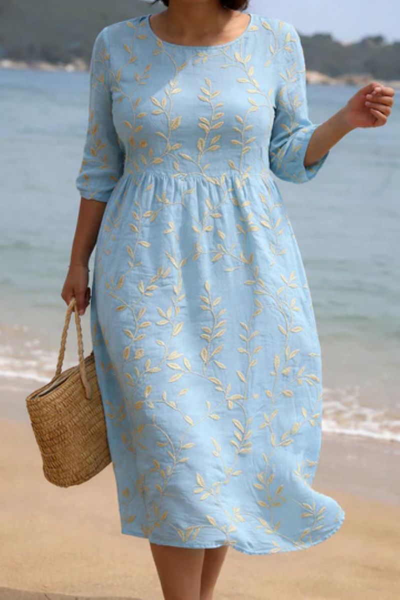 Natalie | Midi dress with floral print and crew neck