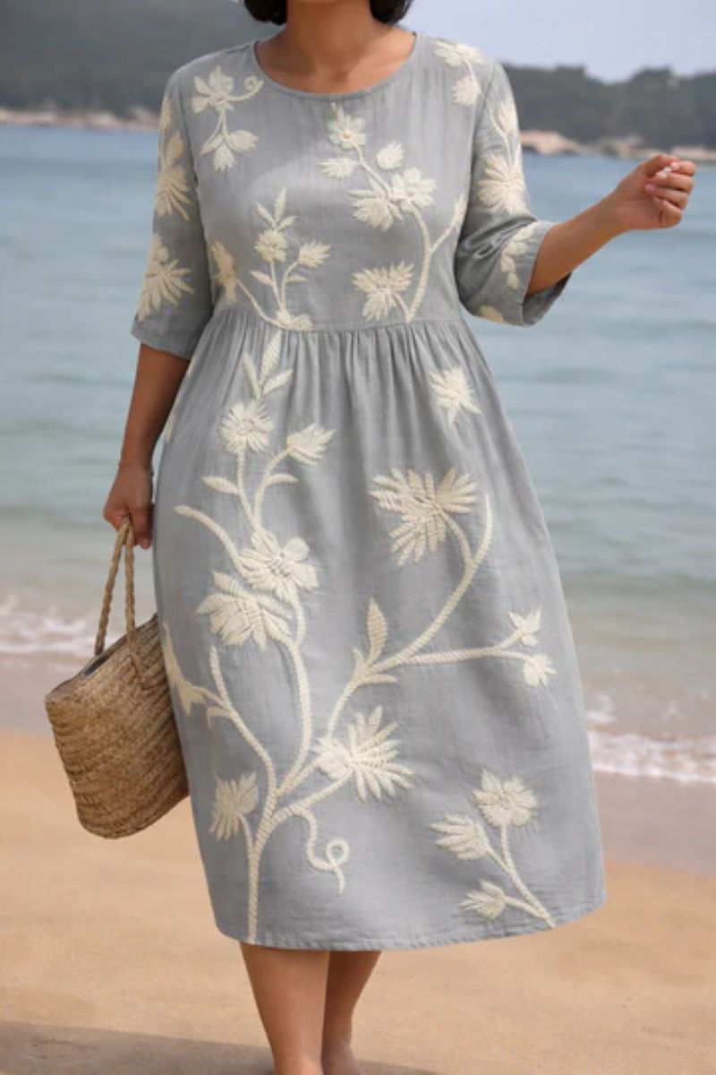 Natalie | Midi dress with floral print and crew neck