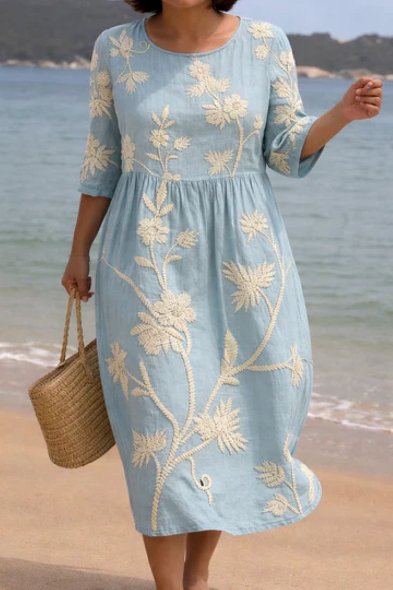 Natalie | Midi dress with floral print and crew neck