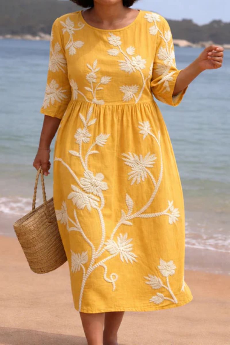 Natalie | Midi dress with floral print and crew neck