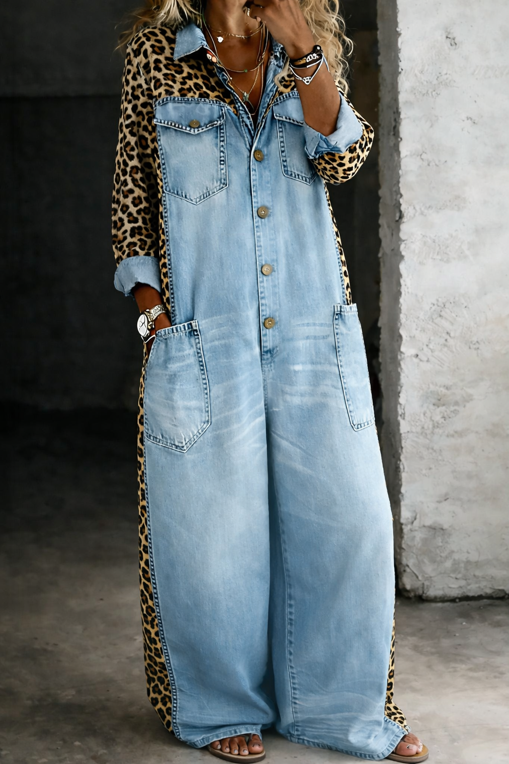 Amanda | One Piece Denim Style Shirt Jumpsuit