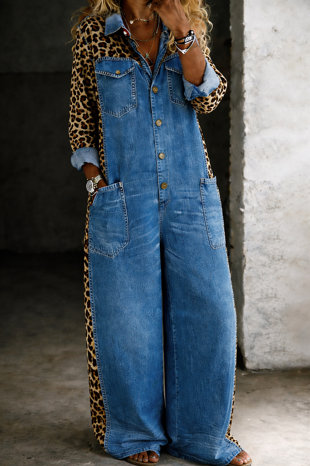 Amanda | One Piece Denim Style Shirt Jumpsuit