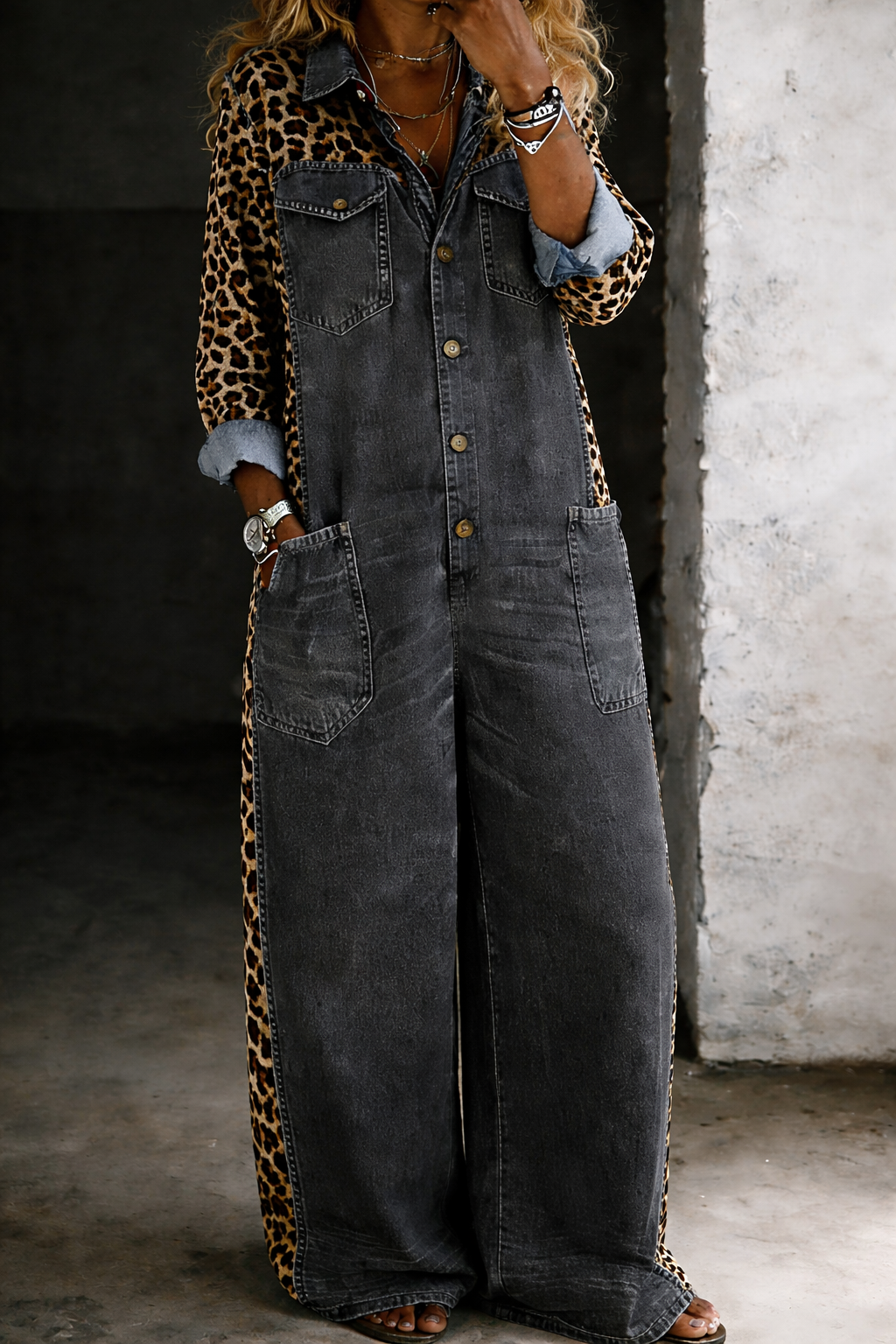 Amanda | One Piece Denim Style Shirt Jumpsuit
